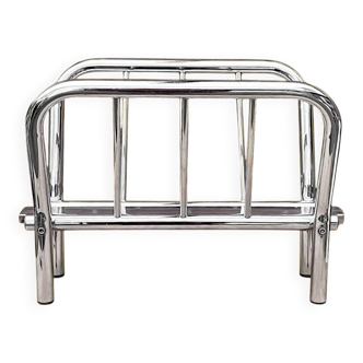Vintage tubular chrome metal magazine rack