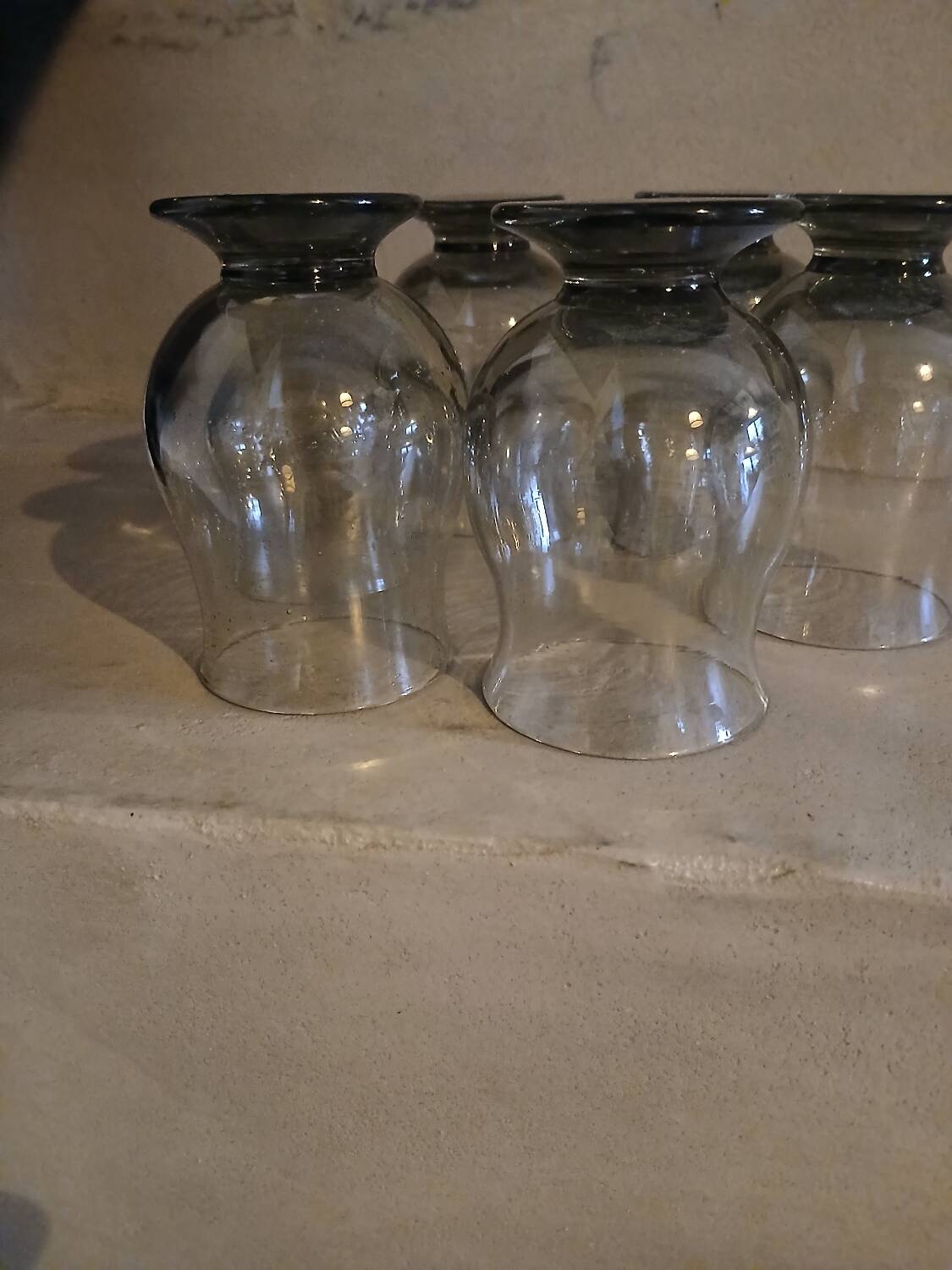 6 old smoked glasses with bubbles
