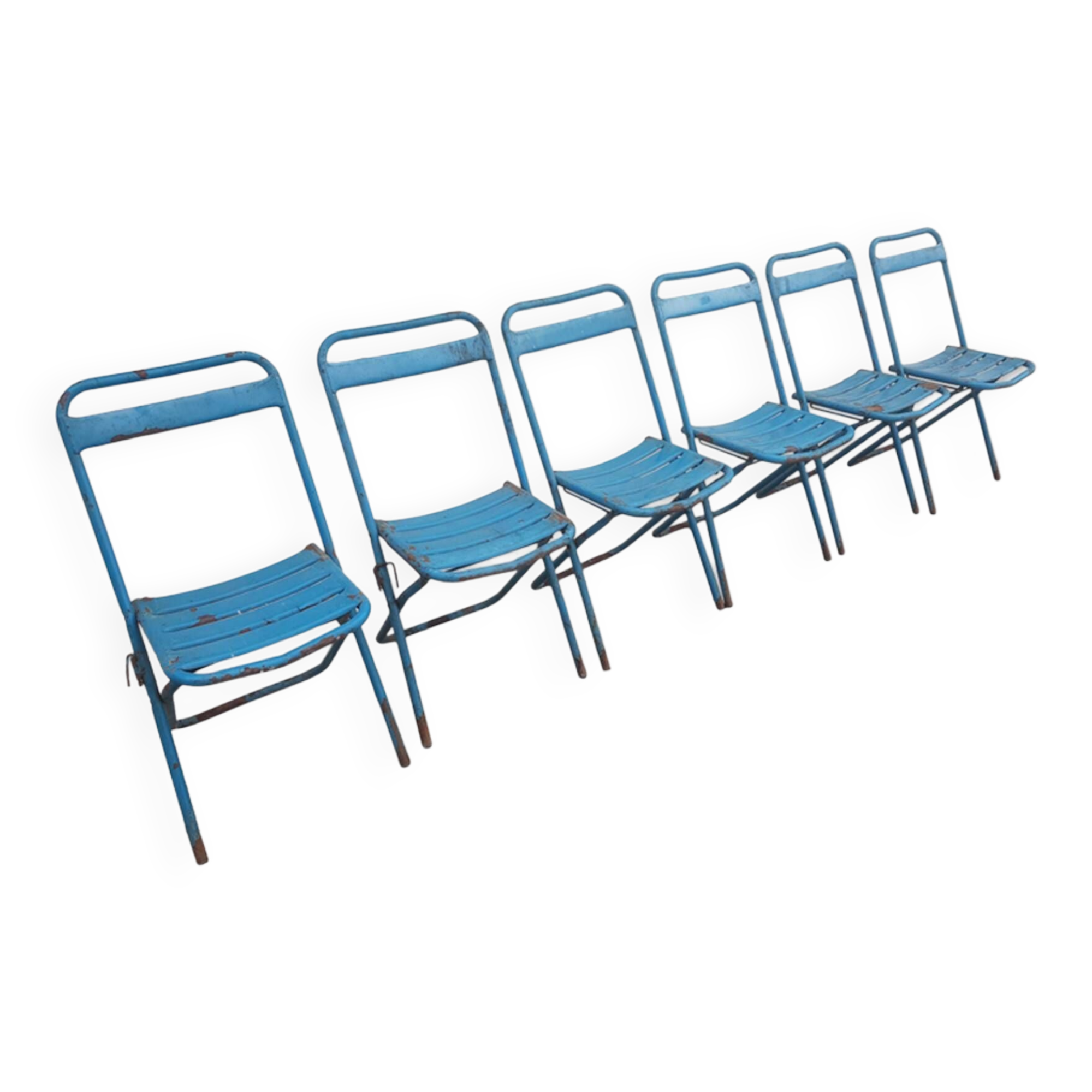 Set of 6 school or industrial style folding chairs from the 1950s/60s
