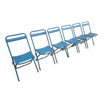 Set of 6 school or industrial style folding chairs from the 1950s/60s