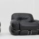 Vintage Okay armchairs by Adriano Piazzesi black leather 1970s, set of 2