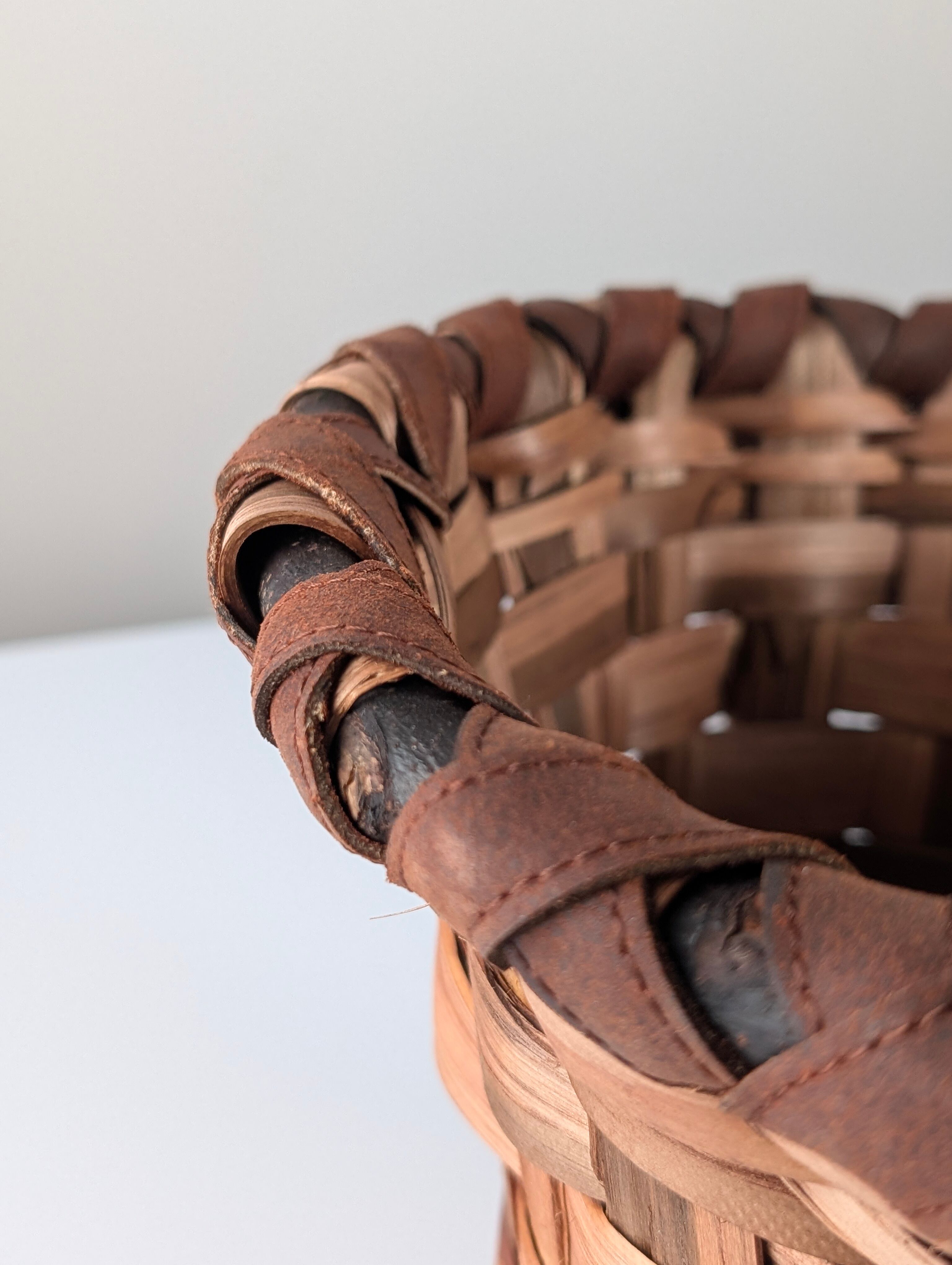 David Marshall brutalist splint wood and cast brass basket, 1970s