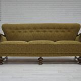 1960s, 3-seater Danish sofa, cotton/wool furniture fabric, solid oak wood.