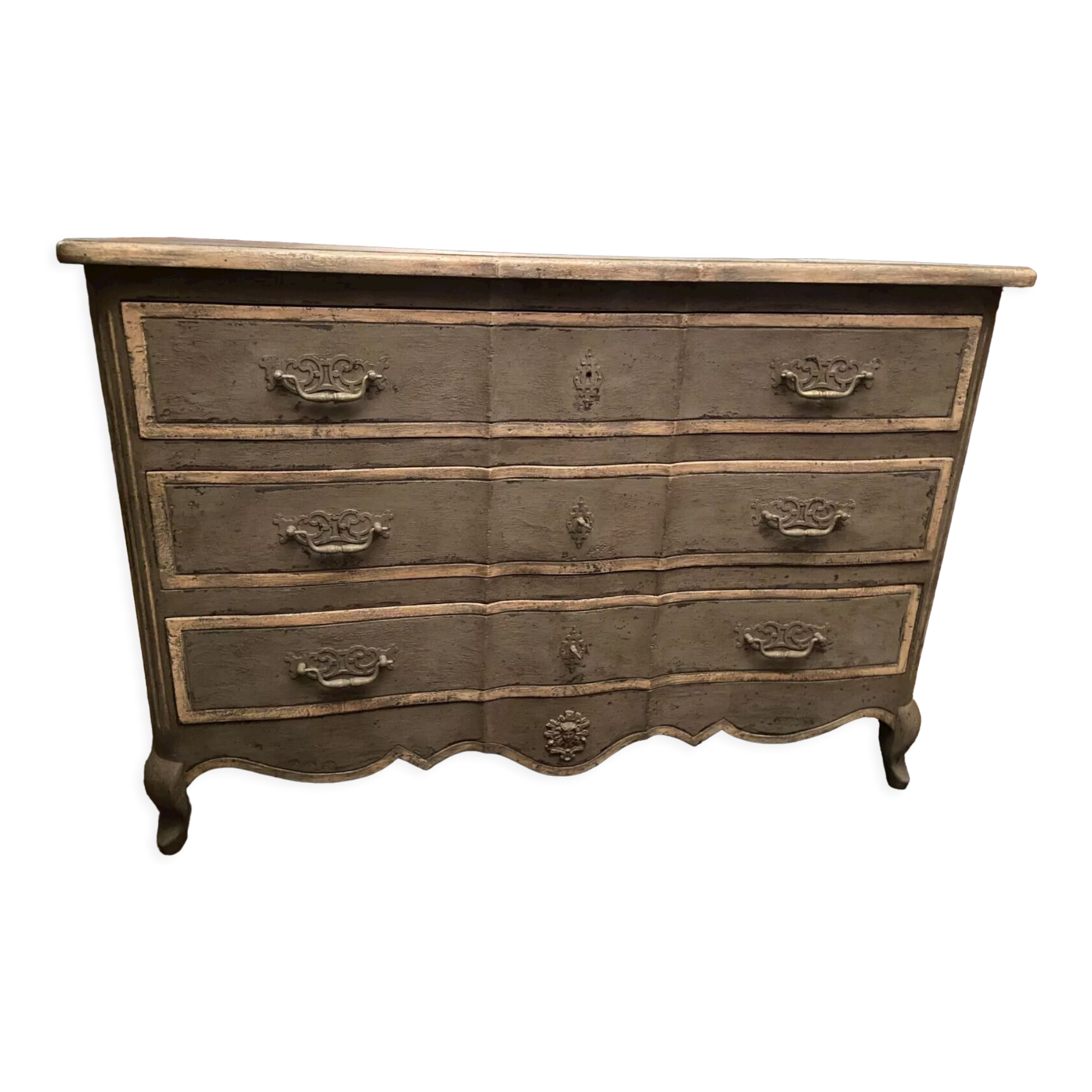 Chest of drawers 3 drawers in patinated wood gray Louis XV style