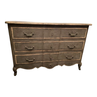 Chest of drawers 3 drawers in patinated wood gray Louis XV style