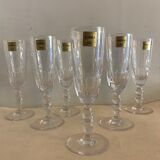 6 flûtes à champagne anciennes en cristal de Portieux