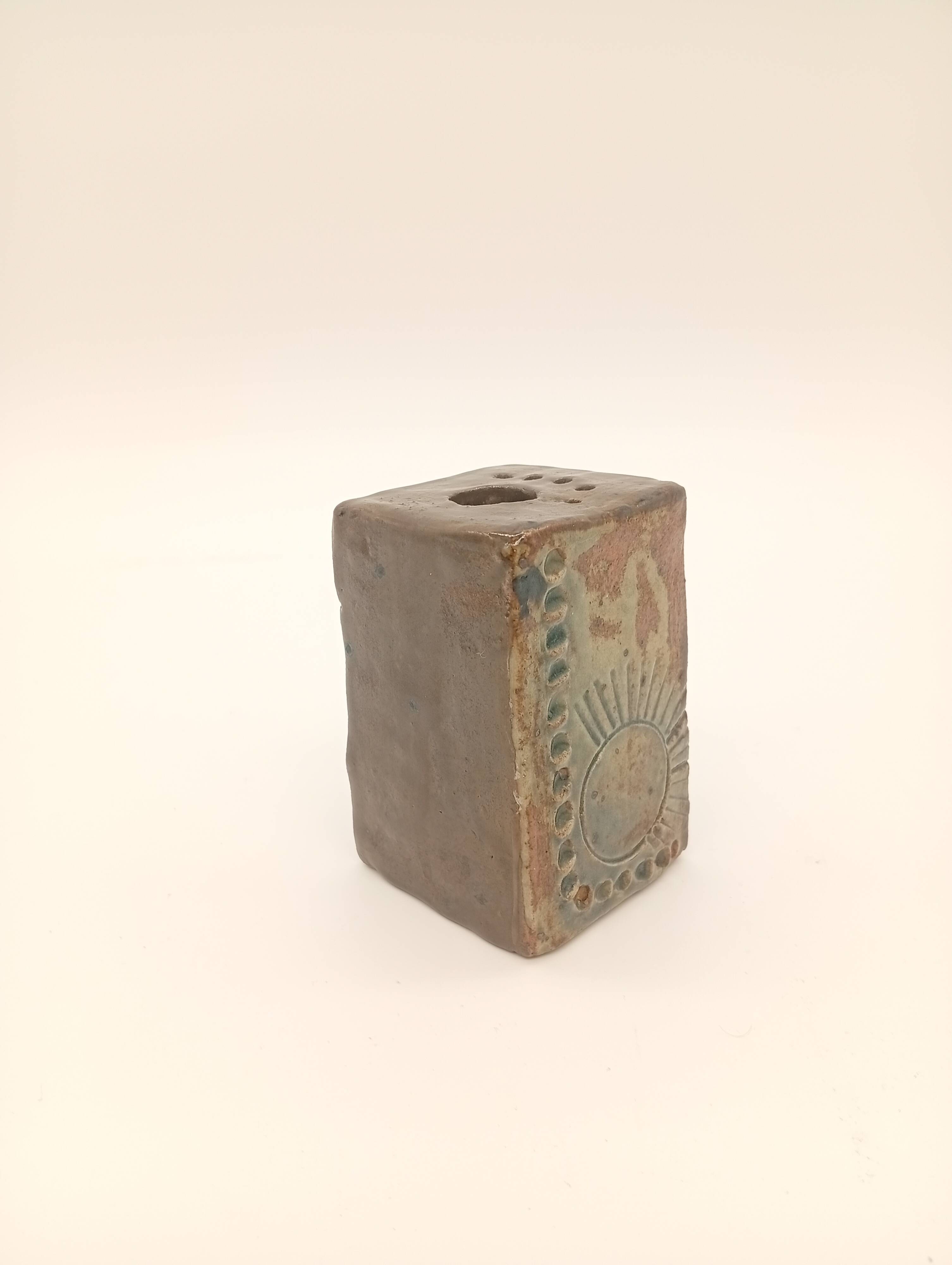 Vintage Ceramic Square Flower Vase Grès Pique Fleurs Scarified France 60