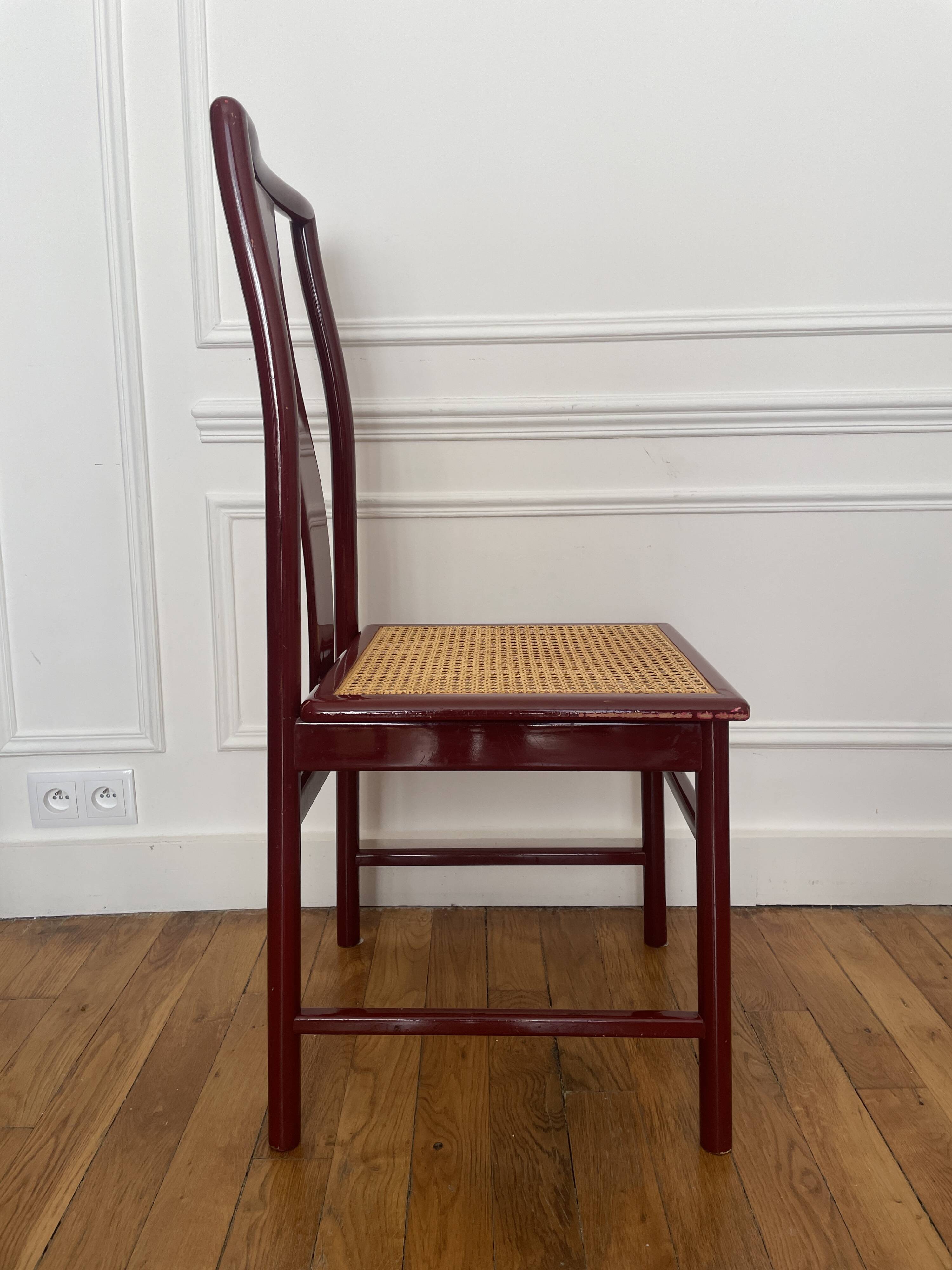 Set of 7 lacquered and caned chairs 1980 MONTINA SPA Italy