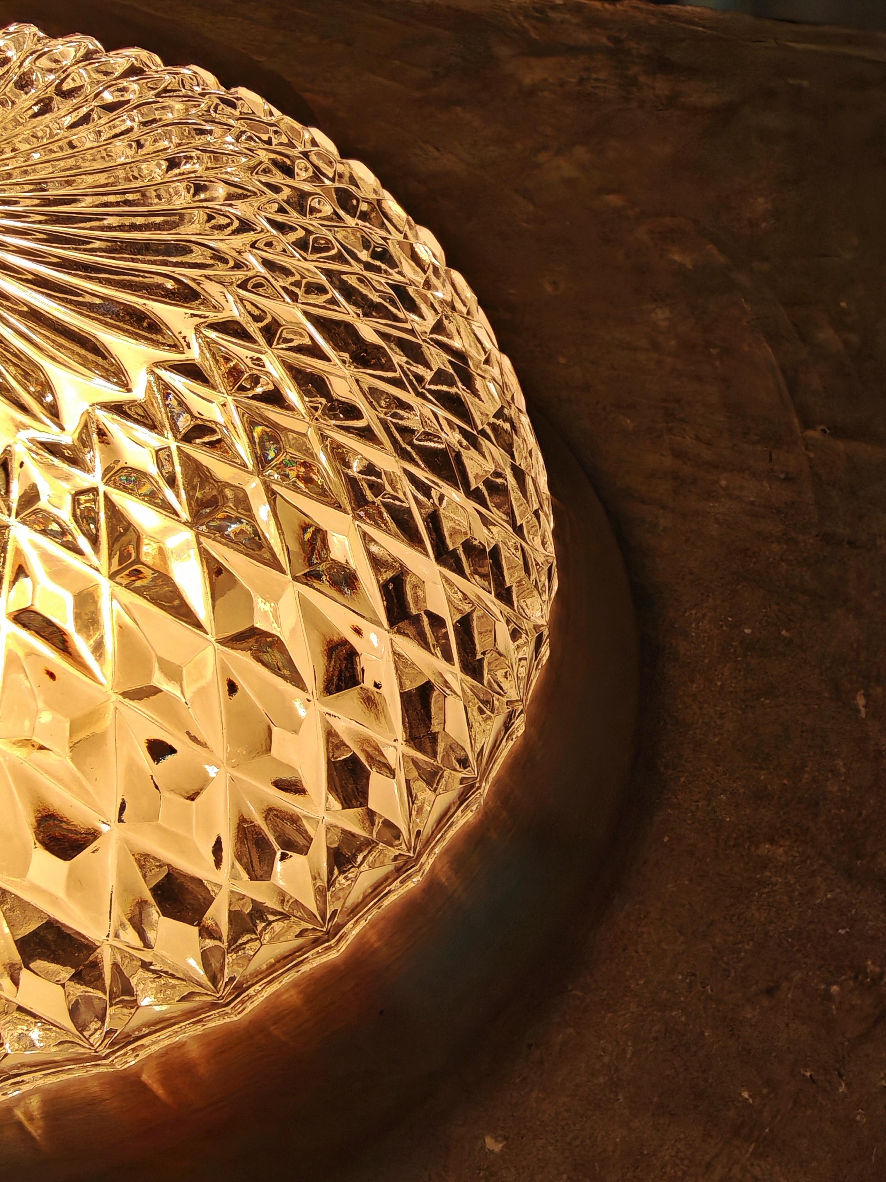 Mid-century crystal ceiling lamp with aluminium base 1960s