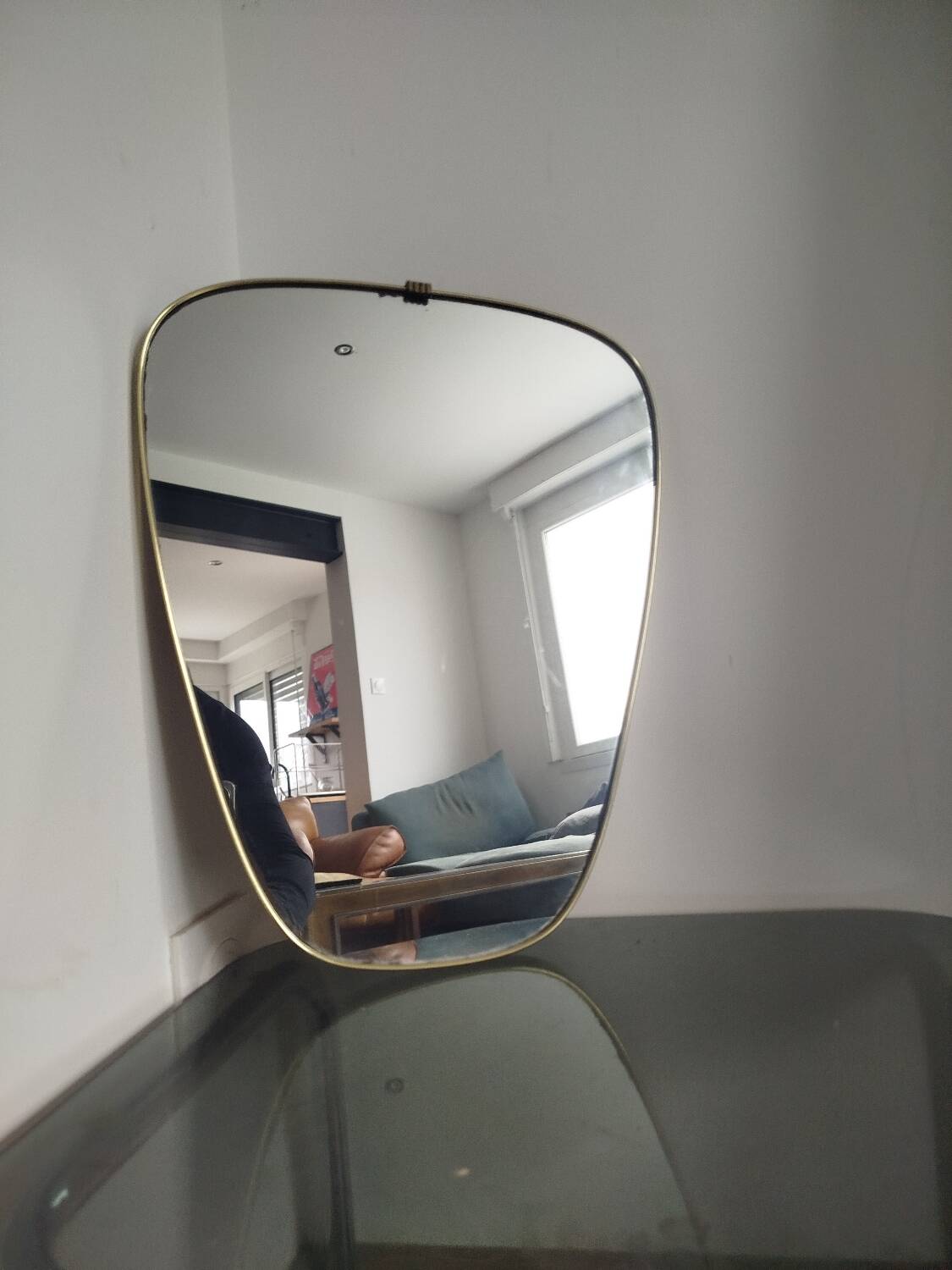 Vintage Brass Rear View Mirror, 1960s