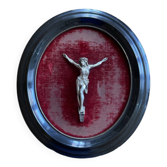 Cadre crucifix ancien ovale - objet de culte, religieux