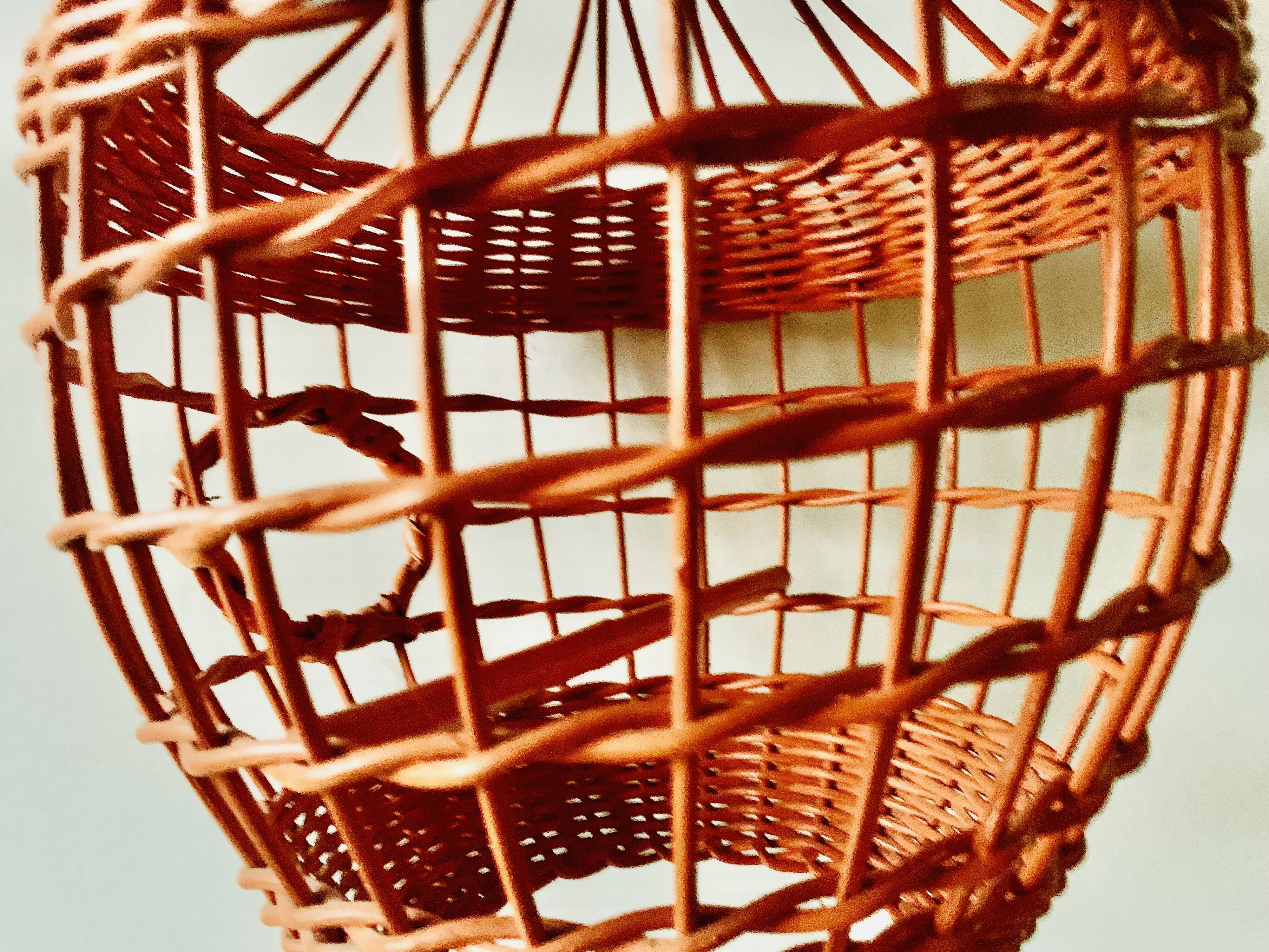Vintage orange wicker pendant light - bird cage