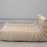 Togo chaise lounge in white corduroy fabric attributed to Michel Ducaroy for Ligne Roset, 1974