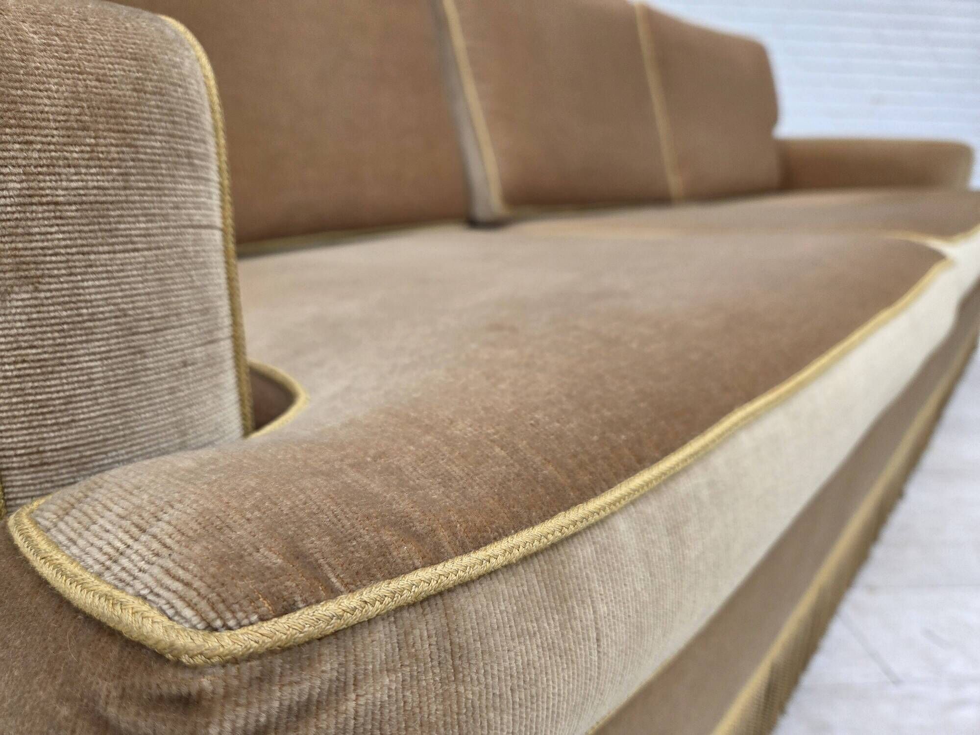 1970s, Danish 3-seater sofa, honey yellow furniture velour.