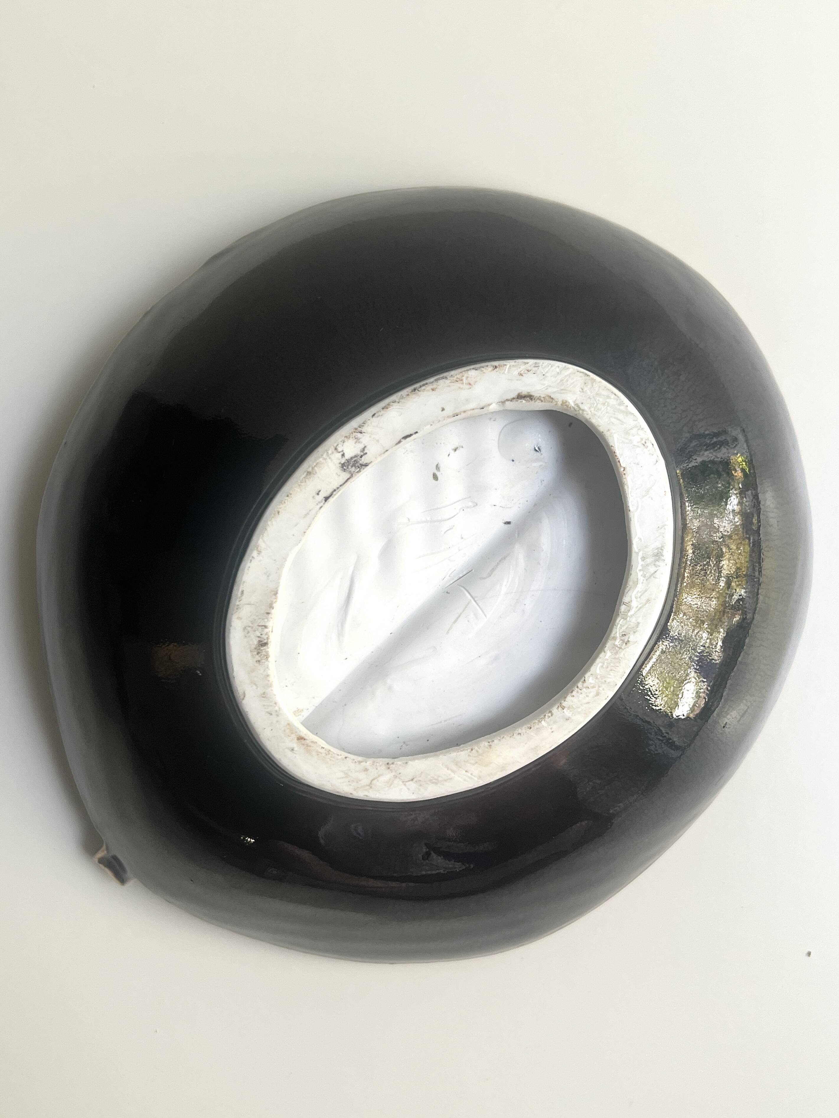 Stylised and signed glazed ceramic salad bowl, France circa 1970.