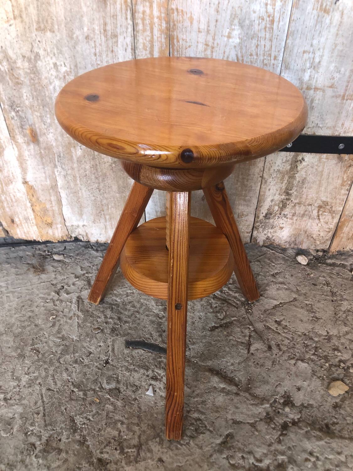 Vintage light wood tripod screw painter's stool