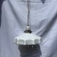 Vintage pleated opaline suspension with porcelain fittings.