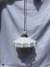 Vintage pleated opaline suspension with porcelain fittings.