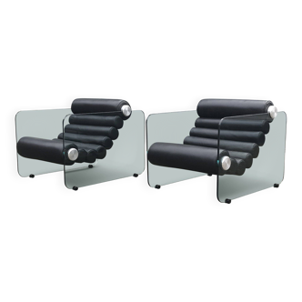 Hyaline leather and glass armchairs Fabio Lenci Comfortline Italy 1960s