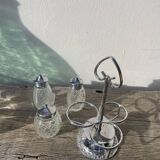 Silver-plated metal and glass salt and pepper shakers