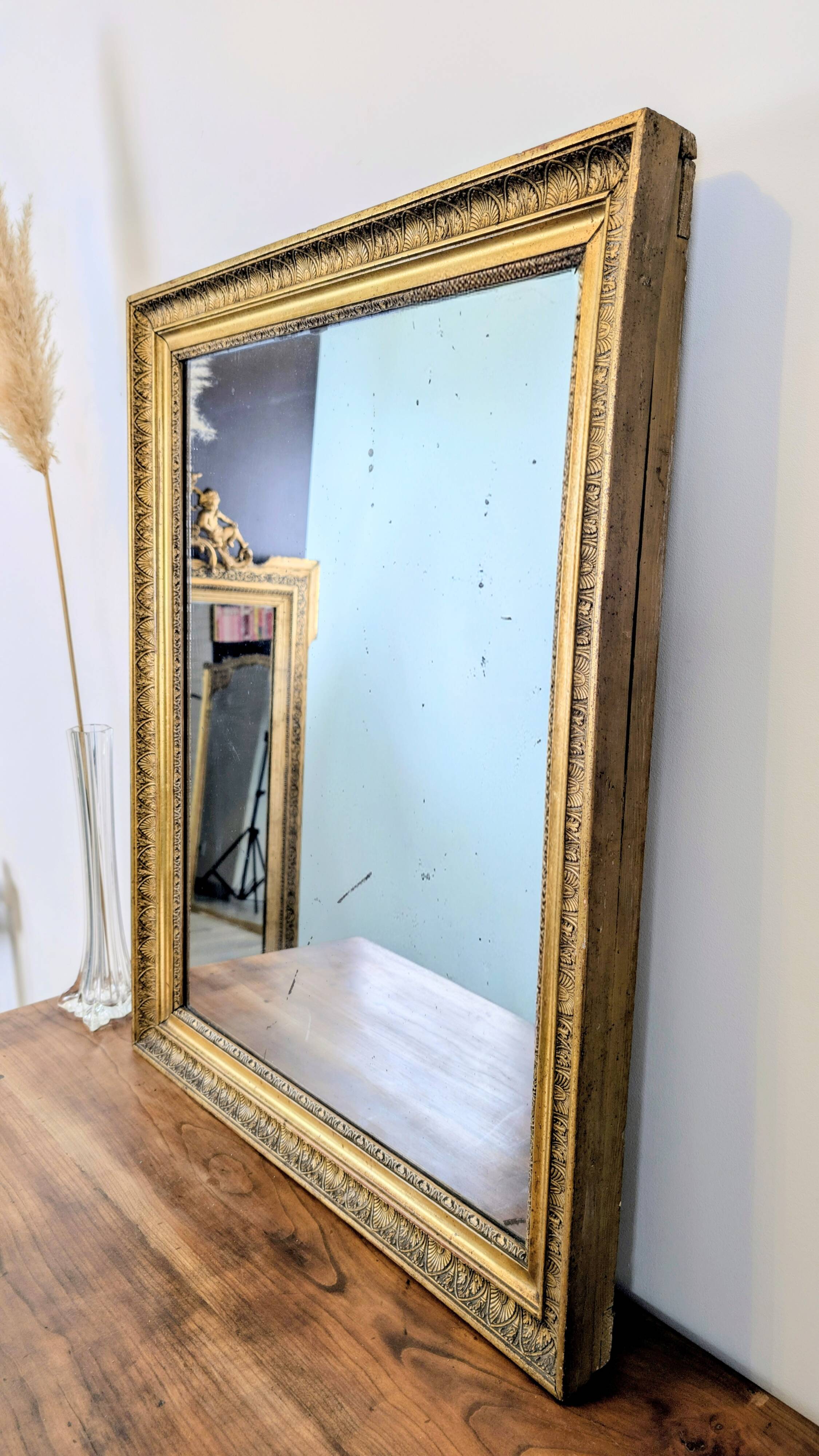 Antique mirror 19th century gilded carved frame 82 x 66 cm
