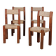 Set of 4 straw-seated wooden chairs, 1950.