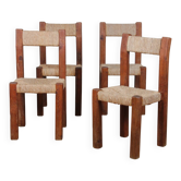 Set of 4 straw-seated wooden chairs, 1950.