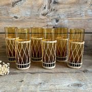 6 verres long drink ambrés et osier