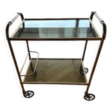 Vintage chrome rolling table 2 smoked glass shelves