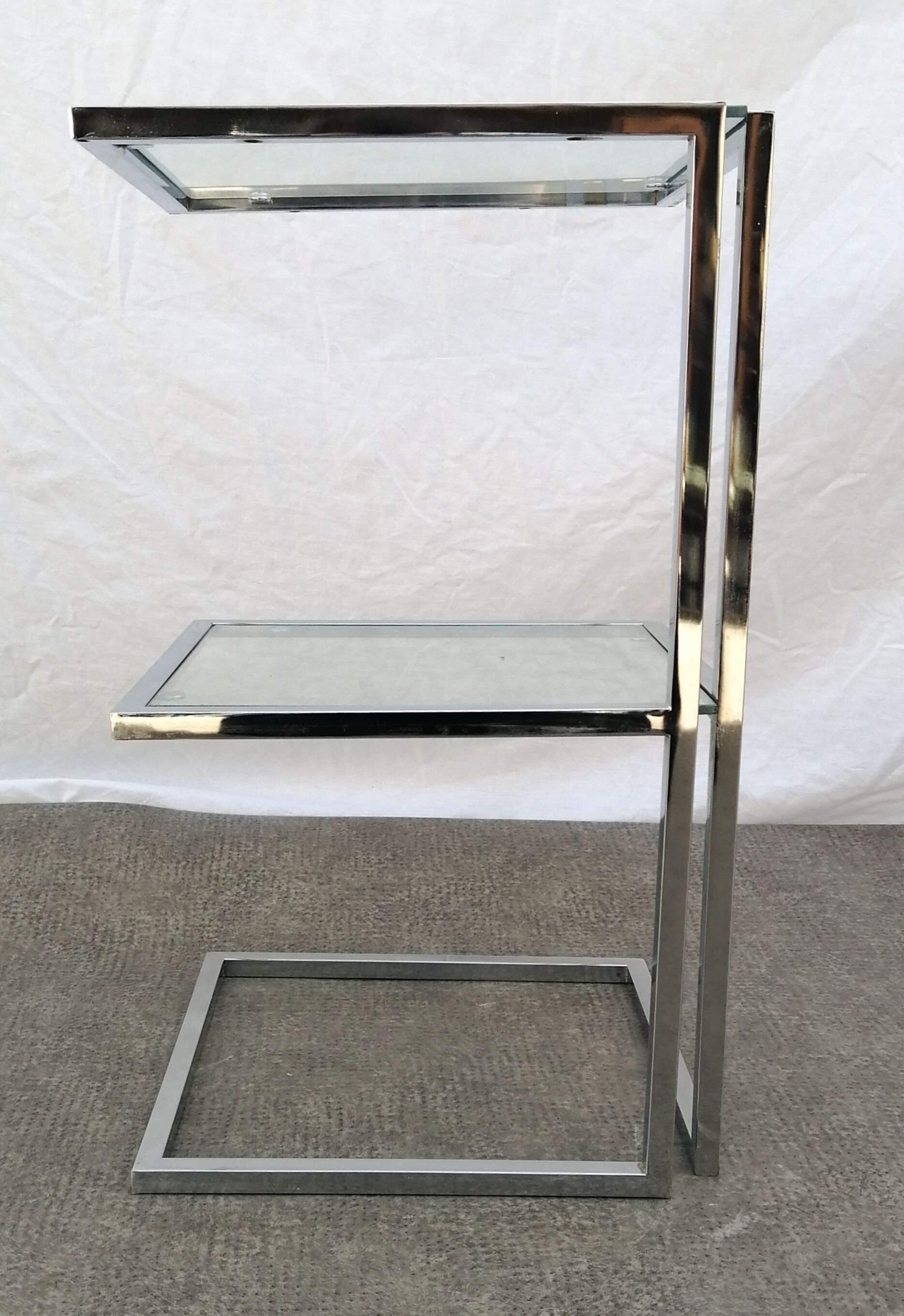 Piece of chrome sofa 2 glass shelves from 1970