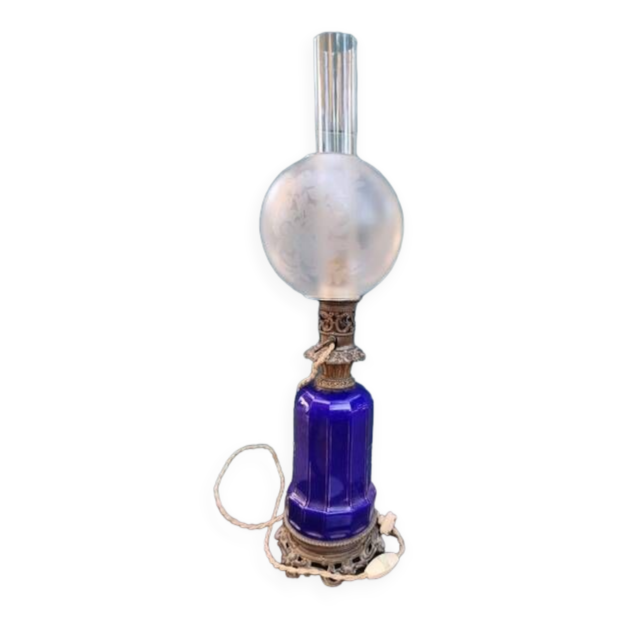 Lampe à Pétrole en Porcelaine Sèvres Bleu