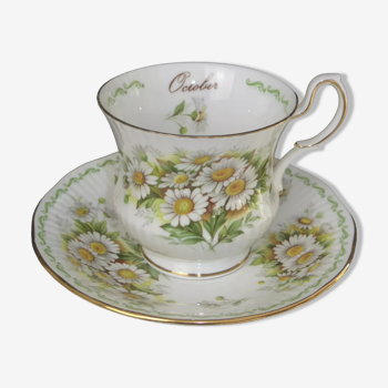 Tea cup & english porcelain saucer queen's china-october daisy decor