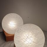 Pair of wooden and glass table lamps. Italy, 1970s.