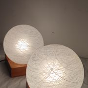 Pair of wooden and glass table lamps. Italy, 1970s.
