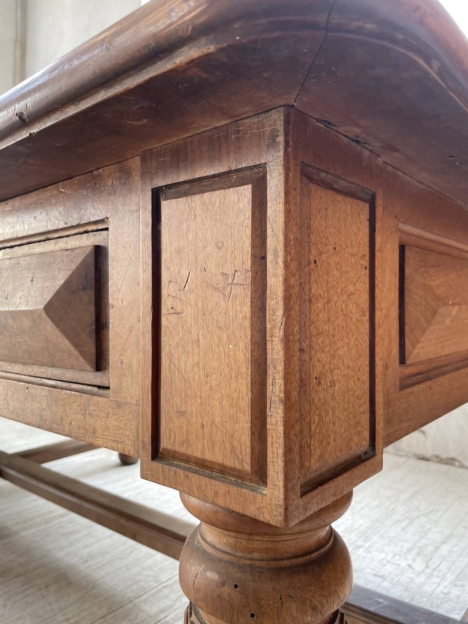 Solid walnut farmhouse castle table 1900 XXL