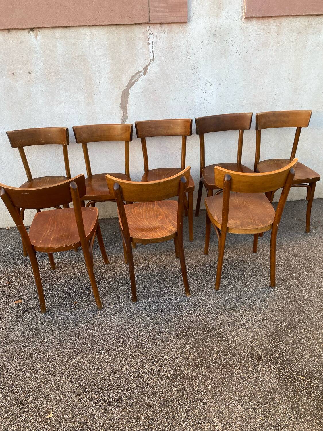 Set of 8 varnished bistro chairs