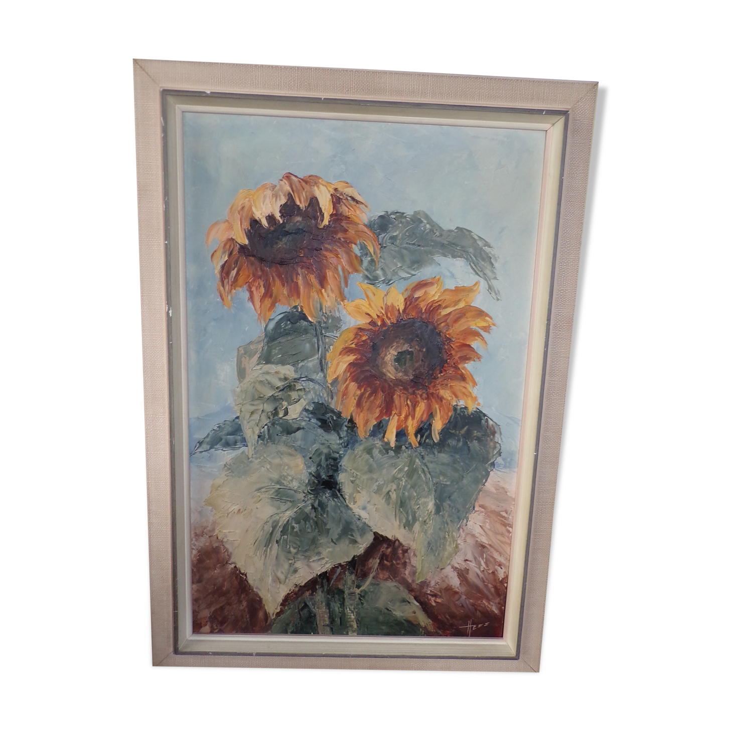 Still life sunflower painting on panel