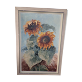 Still life sunflower painting on panel