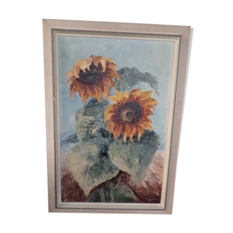 Still life sunflower painting on panel