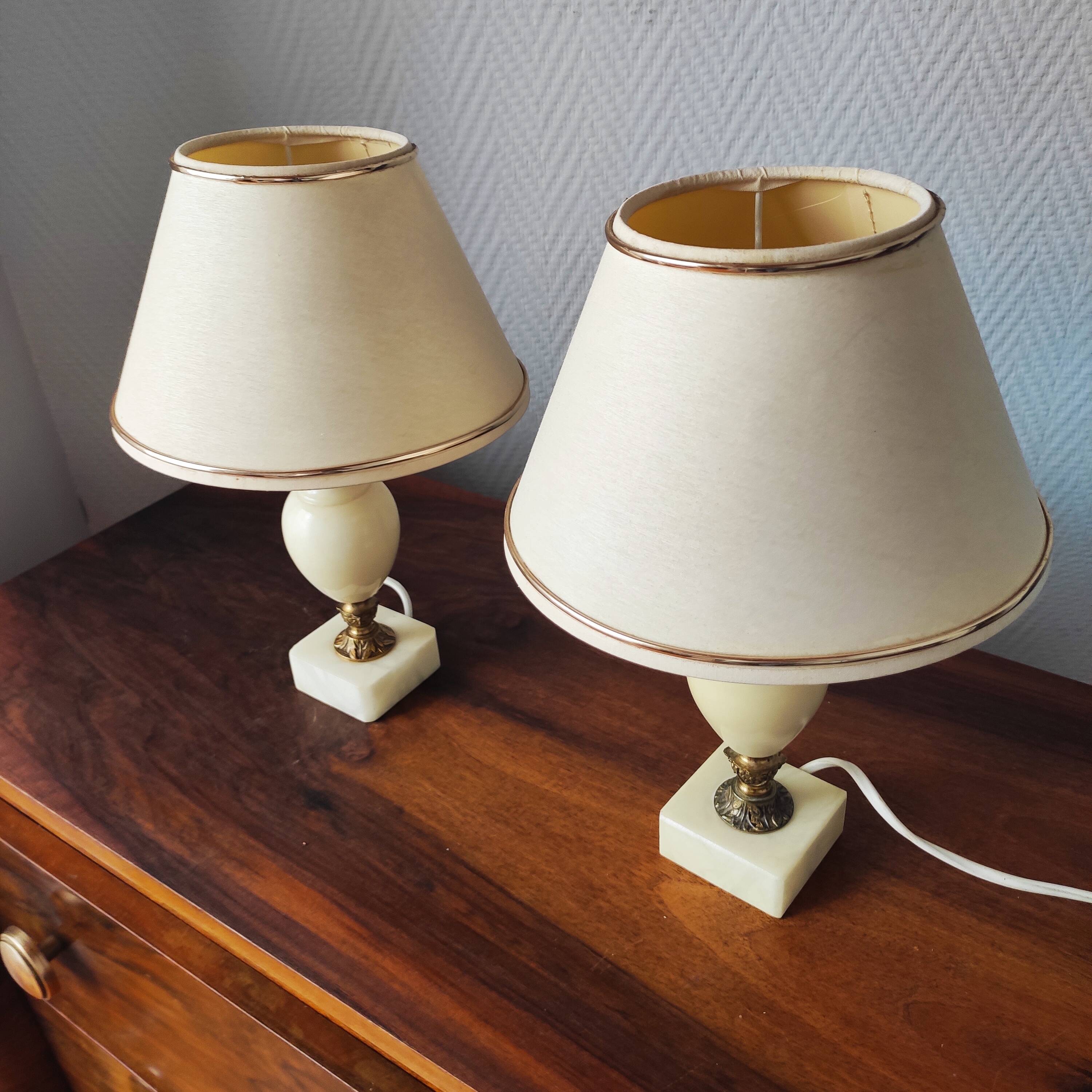 Pair of antique alabaster bedside lamps