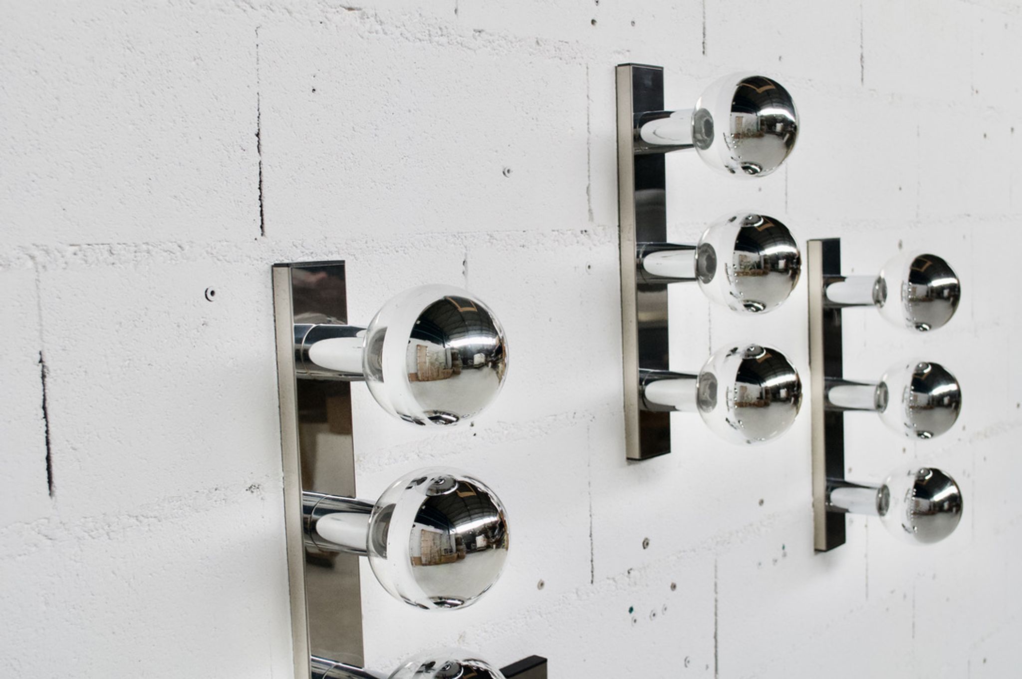 5 CHROME STEEL WALL LAMPS/CEILING LAMPS BY MOTOKO ISHII 70' YEARS EDITOR
