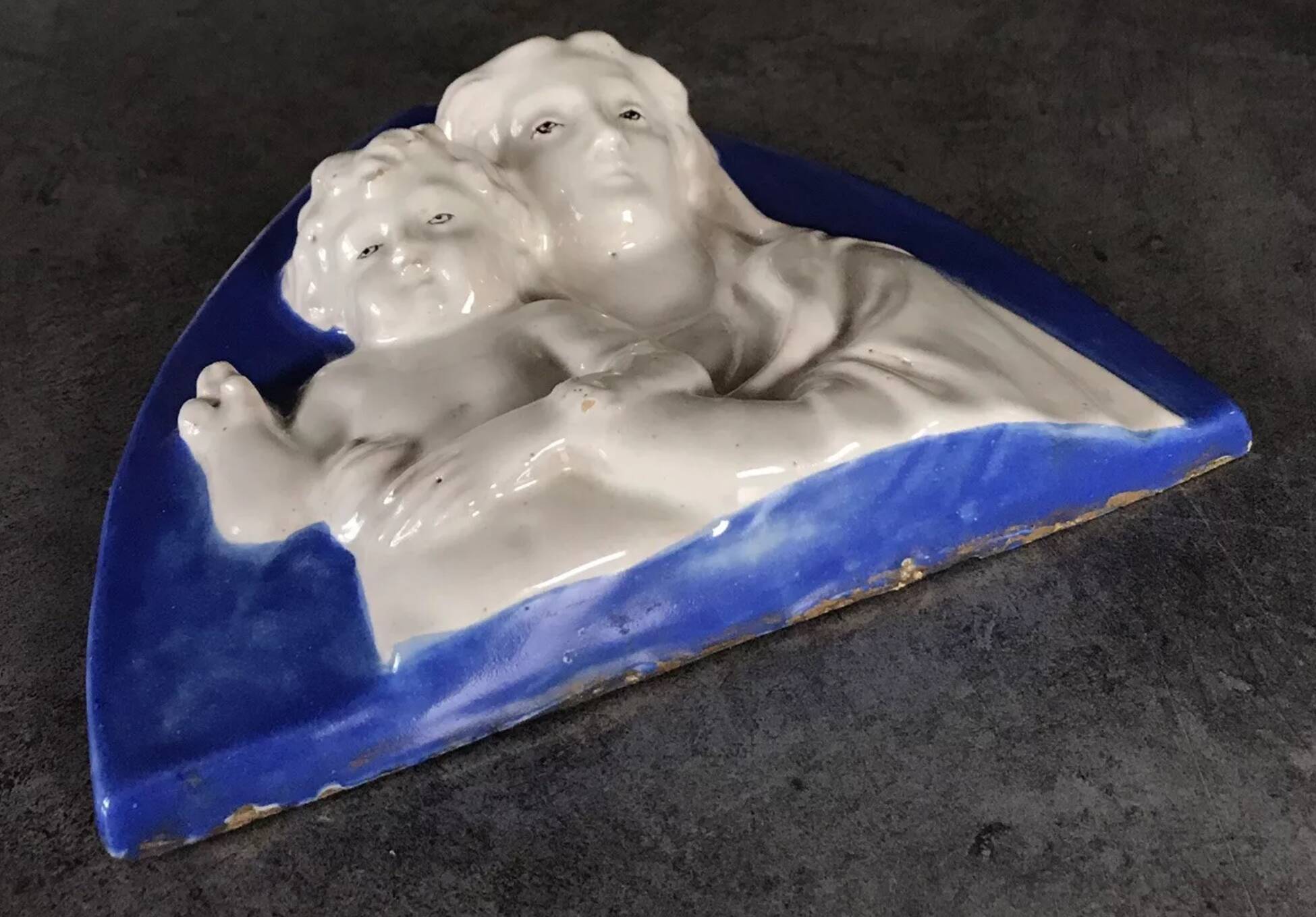 Religious bas-relief wall sculpture of the Virgin and Child signed Cantagalli