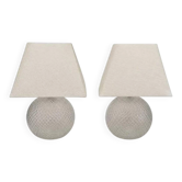 Set of 2 glass table lamps with diamond pattern.