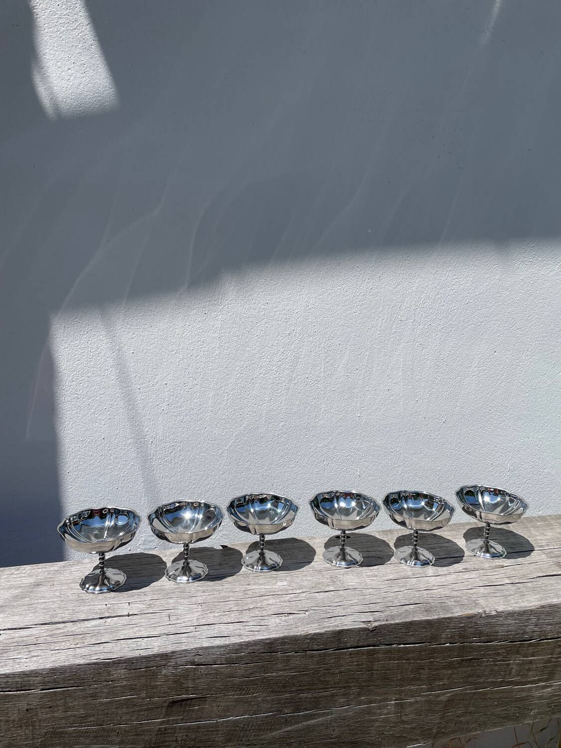 6 large stainless steel bowls 1970