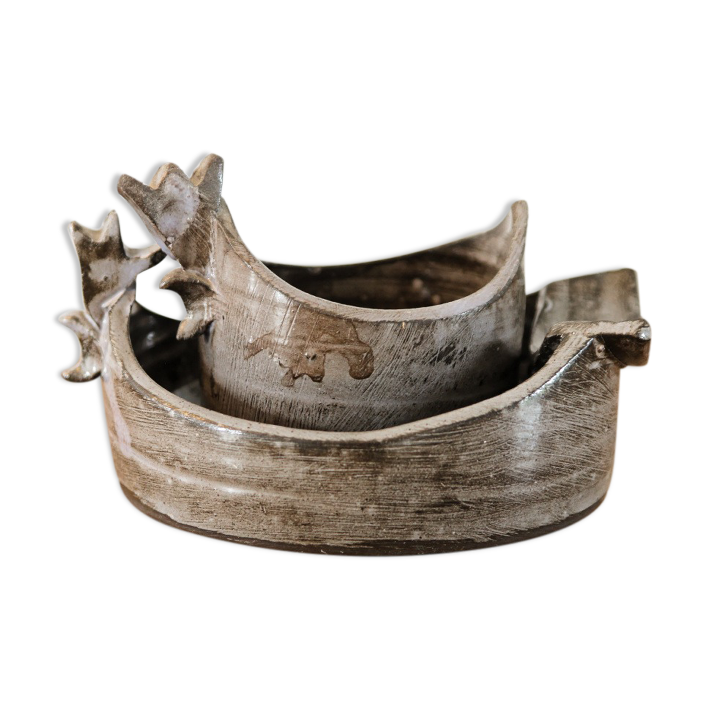 Duo of terracotta ramekins "hen" signed