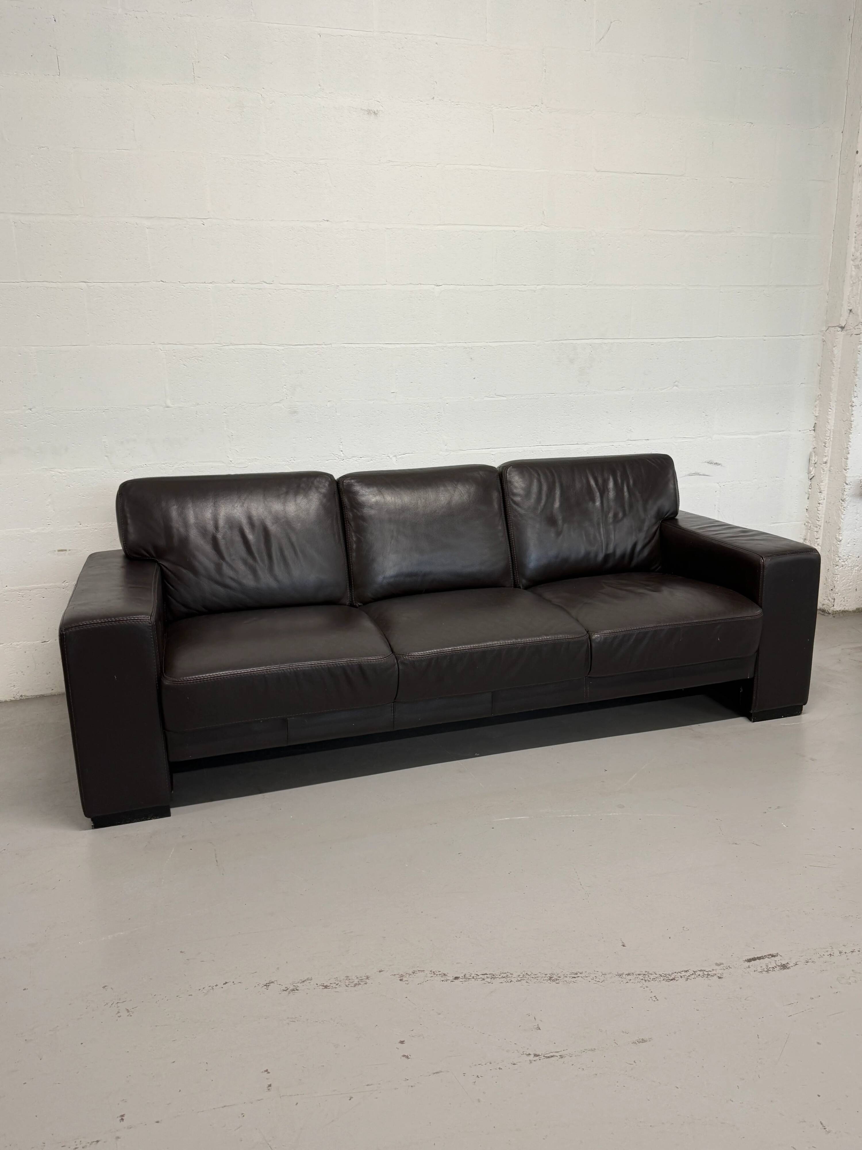 Vintage 3-seater brown leather sofa, 210 cm