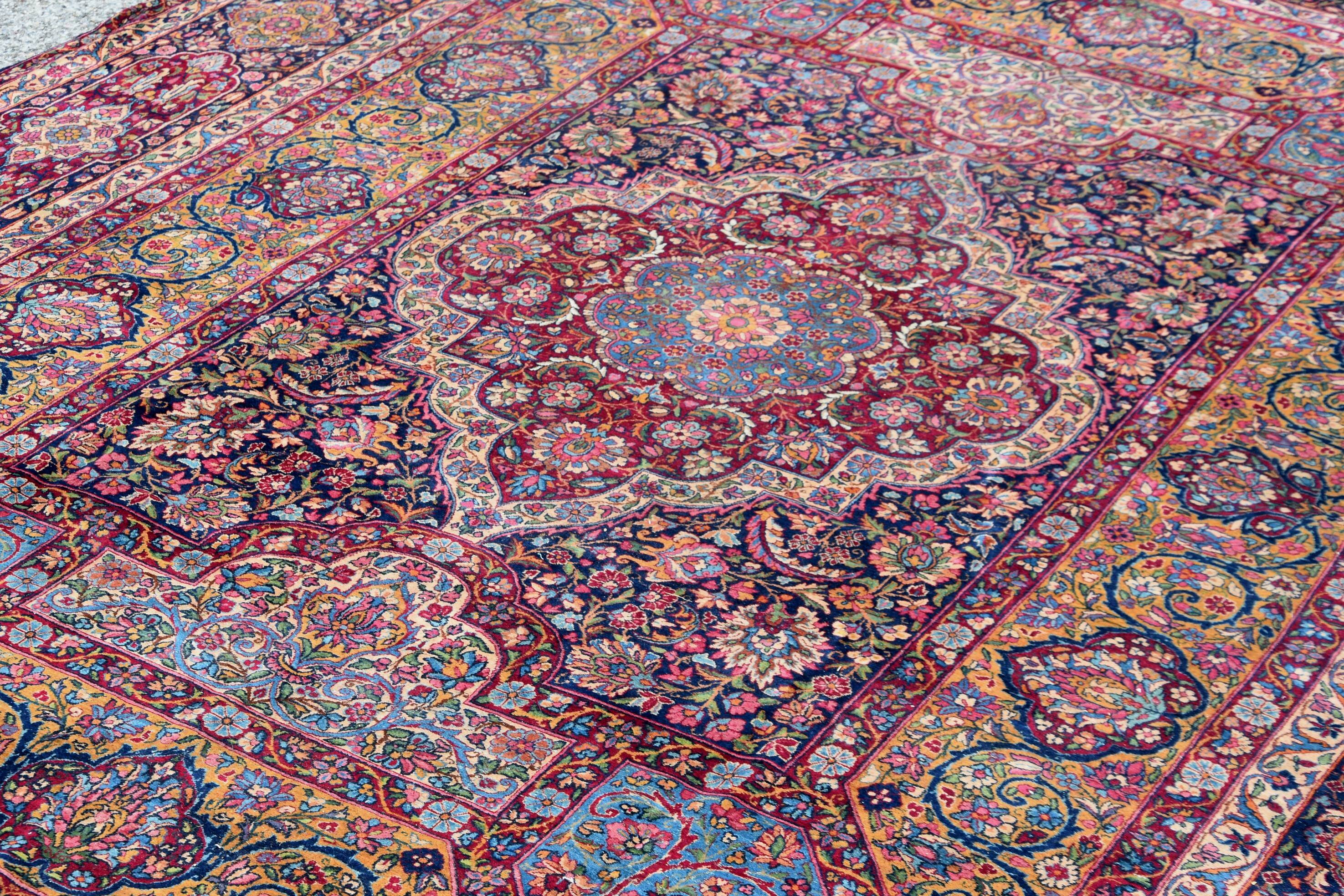 Large Antique Iranian Oriental Rug: Yazd: 4.45 X 3.30 Meters