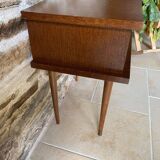 60s bedside table varnished wood compass feet