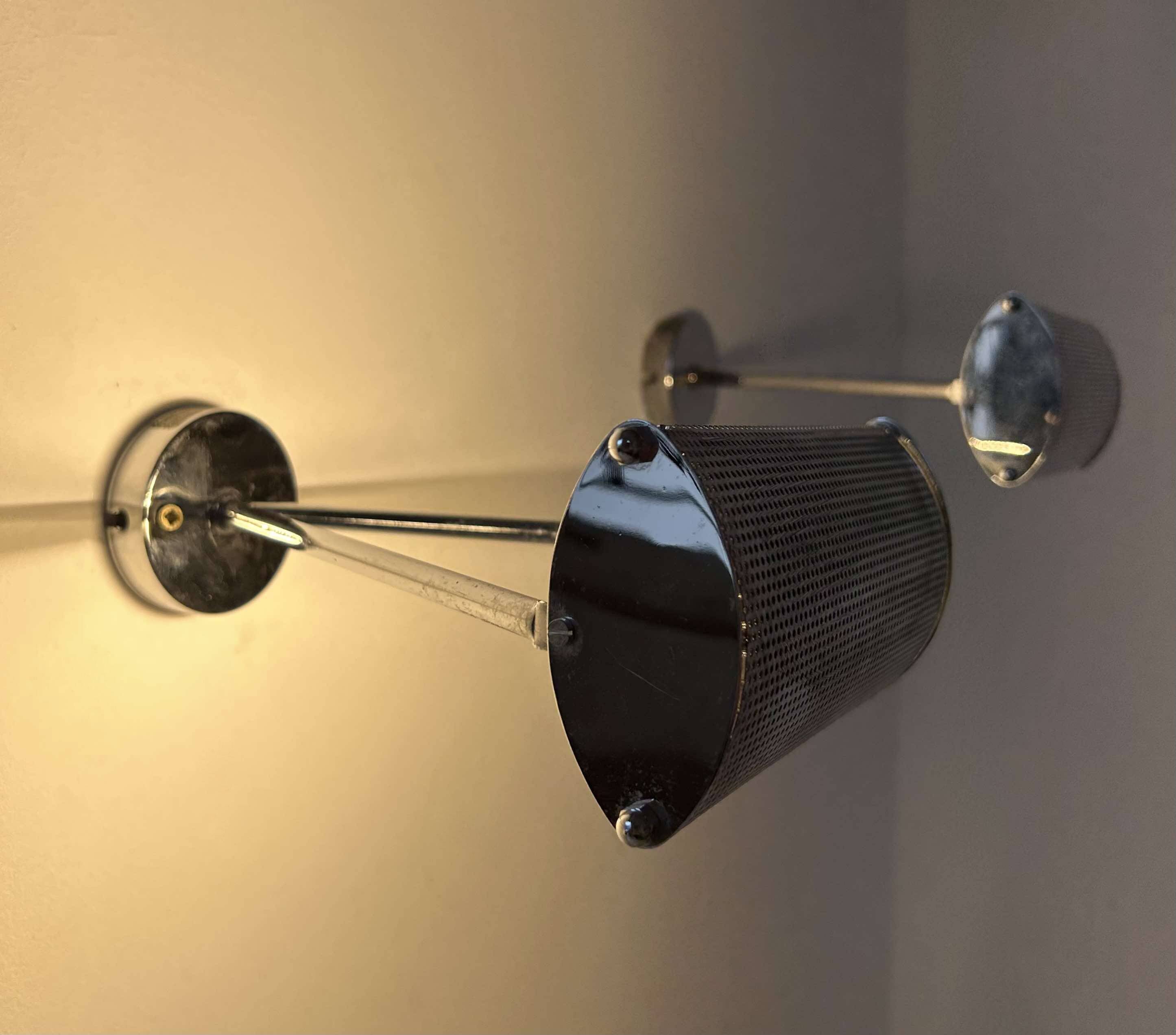 Pair of vintage adjustable wall lights, chromed metal, France 1970