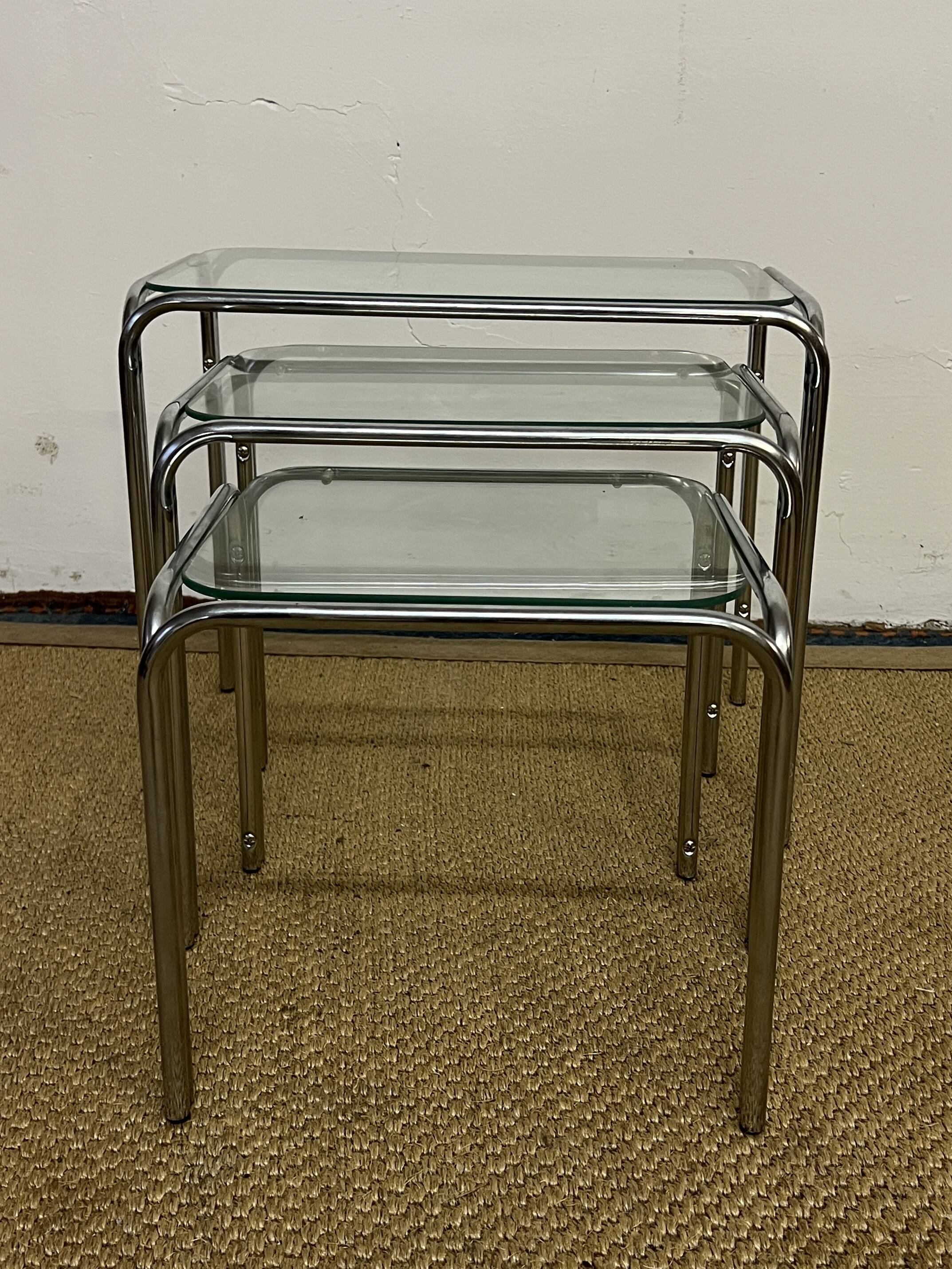 Vintage glass and chrome metal nesting tables